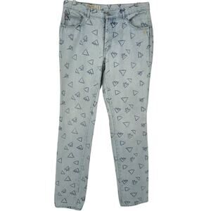 Vintage 80s Mens Triangle Geometric Union Bay Blue Denim Tapered Leg Jeans Sz 32